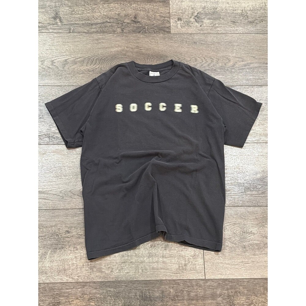 Vintage 1994 Alore Big Ball Sports Soccer Blurry T-Shirt Faded Black Men's L